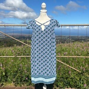 ModCloth Colorfull Blue Floral Shift Knee length Dress M